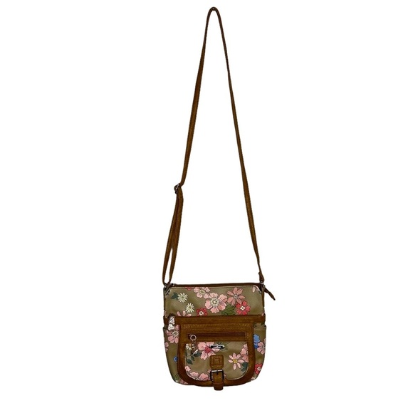 Multi Sac Margate Floral Crossbody Purse Bag in Tan w/ Flower Print - Picture 2 of 7